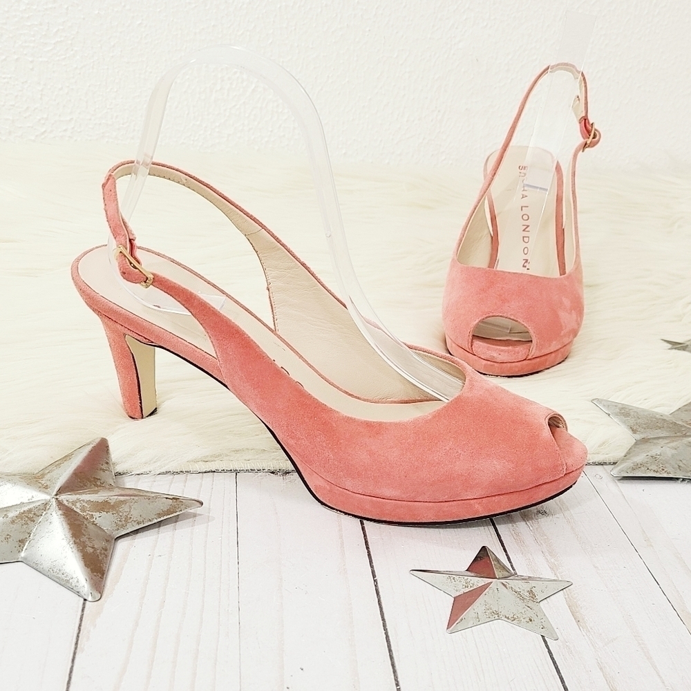 Sacha London pink suede peep toe heels slingback